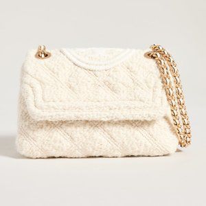 NEW Tory Burch New Cream Soft Fleming BOUCLE Small Convertible Shoulder Bag $598